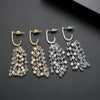 Women's Geometric Copper Tassel Earrings With Zircon And Pearl Accents Electroplated Long Dangle Fashion Jewelry