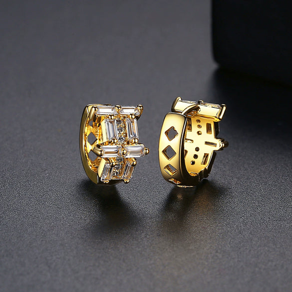 Women's Geometric Copper Zircon Ear Cuff Earrings With Electroplated Finish Simple Elegant Fashion Jewelry