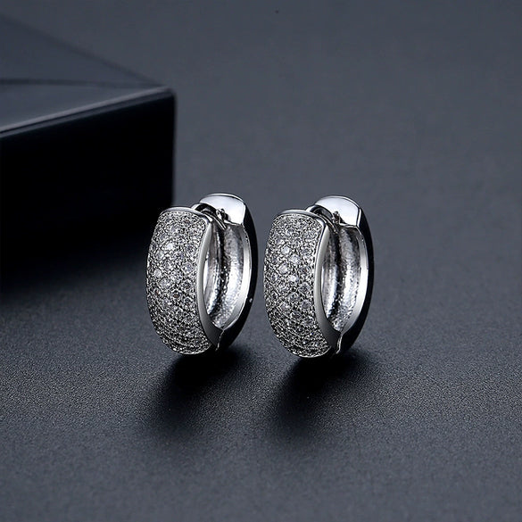 Women's Geometric Copper Zircon Earrings With Electroplated Finish Light Luxury Fashion Jewelry For Everyday Wear