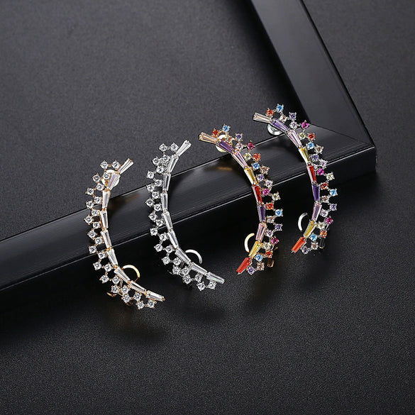 Women's Geometric Copper Zircon Microinlaid Electroplated Singlesided Dangle Ear Clip Earrings