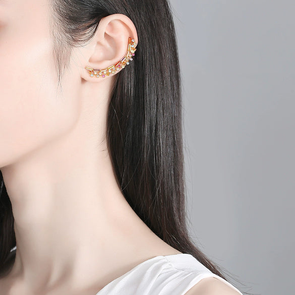 Women's Geometric Copper Zircon Microinlaid Electroplated Singlesided Dangle Ear Clip Earrings