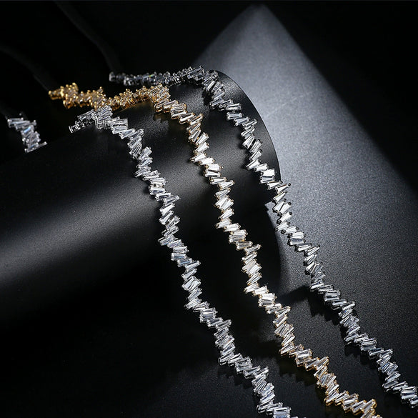 Women's Geometric Copper Zircon Necklace With Electroplated Finish And Ribbon Chain For Wedding And Formal Occasions