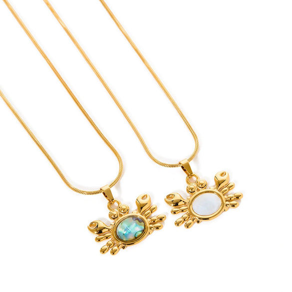 Women's Geometric Crab Pendant Necklace Stainless Steel With Shell Inlay And Gold Plated Finish Elegant Fashion Jewelry