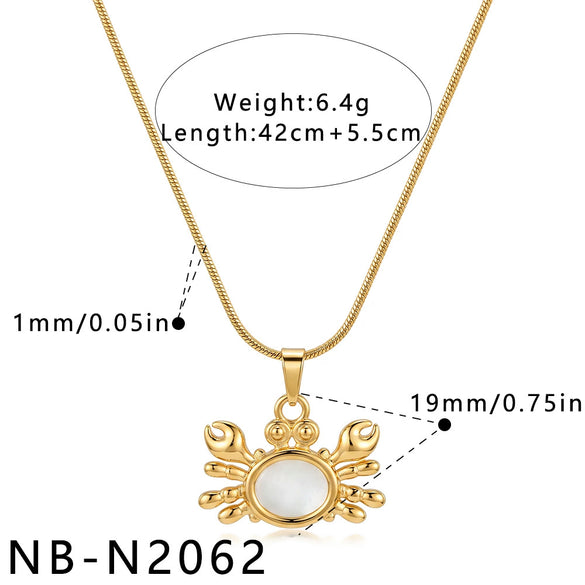 Women's Geometric Crab Pendant Necklace Stainless Steel With Shell Inlay And Gold Plated Finish Elegant Fashion Jewelry