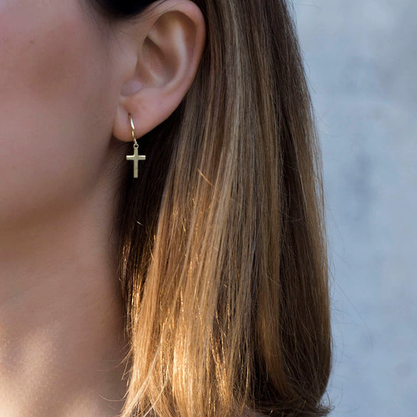 Women's Geometric Cross Earrings With Silver Needle And Copper Electroplated Punk Trend Style