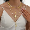 Women's Geometric Cross Pearl Necklace With Zinc Alloy Sweater Chain Tassel Detail Electroplated Light Luxury Layered Jewelry