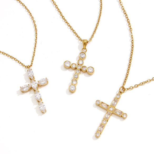 Women's Geometric Cross Pendant Necklace In Stainless Steel With Pvd Vacuum Gold Plating And Lobster Clasp