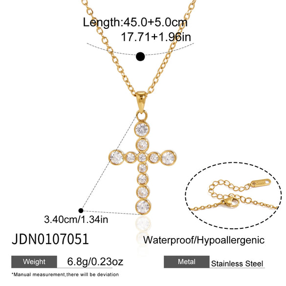Women's Geometric Cross Pendant Necklace In Stainless Steel With Pvd Vacuum Gold Plating And Lobster Clasp