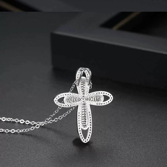 Women's Geometric Cross Pendant Necklace With Copper And Zircon Inlay Electroplated Fashion Jewelry