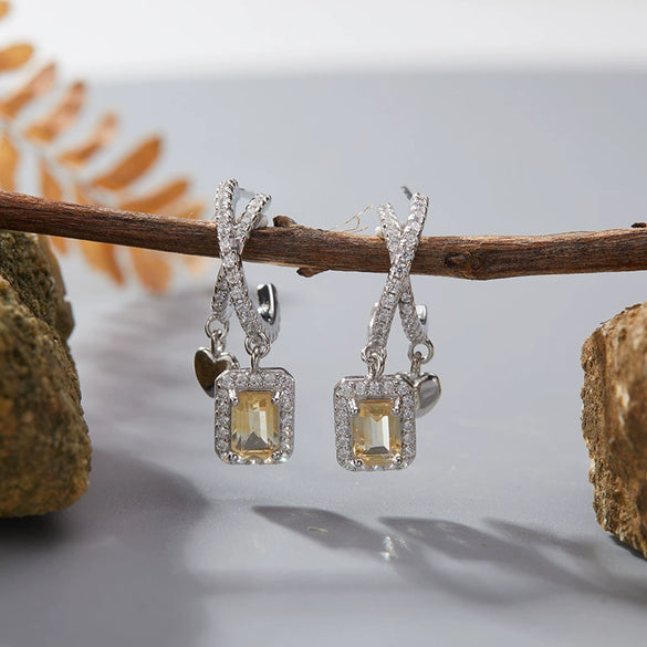 Women's Geometric Crystal And 925 Sterling Silver Ear Studs Set With Gems