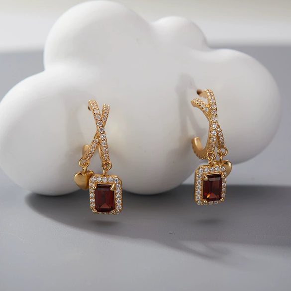 Women's Geometric Crystal And 925 Sterling Silver Ear Studs Set With Gems