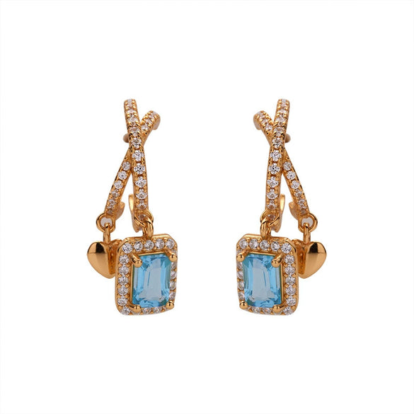 Women's Geometric Crystal And 925 Sterling Silver Ear Studs Set With Gems