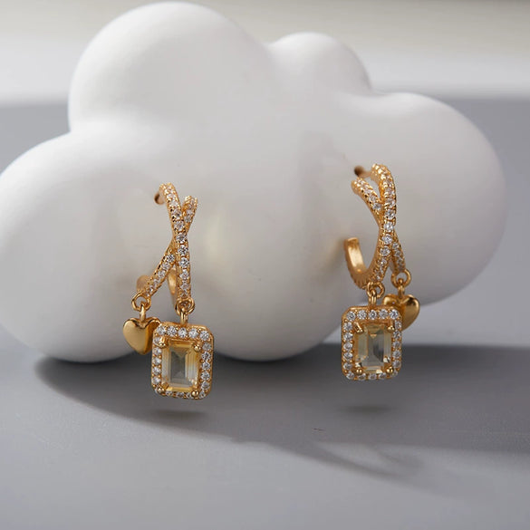 Women's Geometric Crystal And 925 Sterling Silver Ear Studs Set With Gems