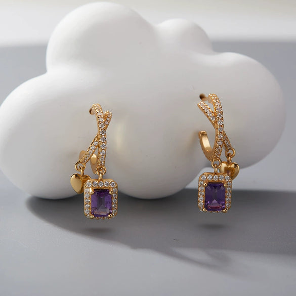 Women's Geometric Crystal And 925 Sterling Silver Ear Studs Set With Gems