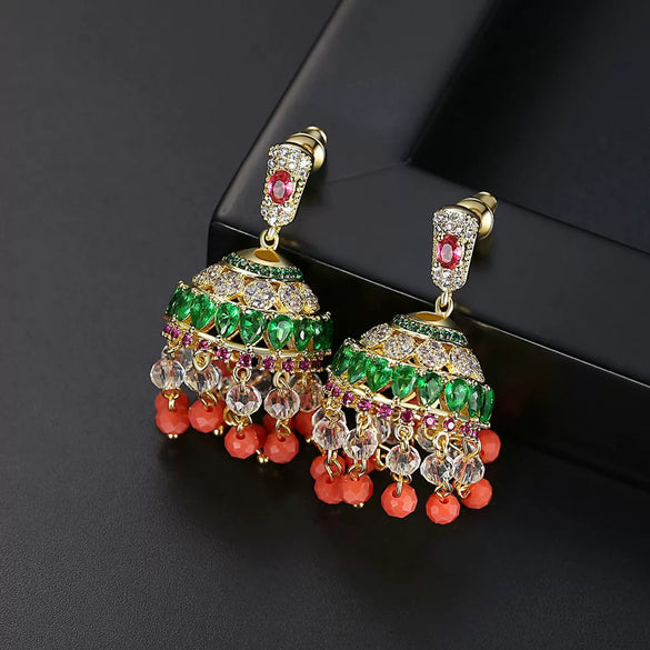 Women's Geometric Crystal And Zircon Inlaid Copper Tassel Earrings With Electroplated Finish Fashion Jewelry