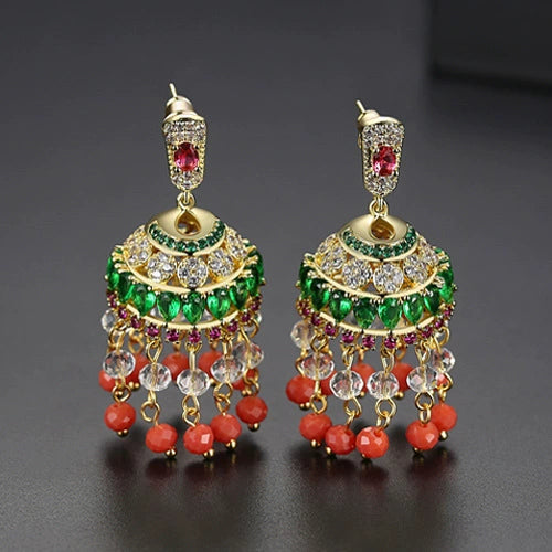 Women's Geometric Crystal And Zircon Inlaid Copper Tassel Earrings With Electroplated Finish Fashion Jewelry
