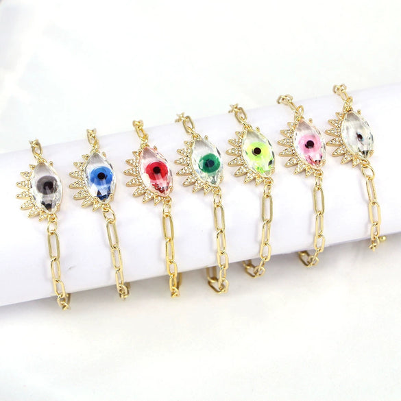 Women's Geometric Crystal Evil Eye Bracelet In Electroplated Copper With Exaggerated Personality Chain Design