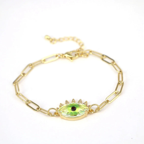 Women's Geometric Crystal Evil Eye Bracelet In Electroplated Copper With Exaggerated Personality Chain Design
