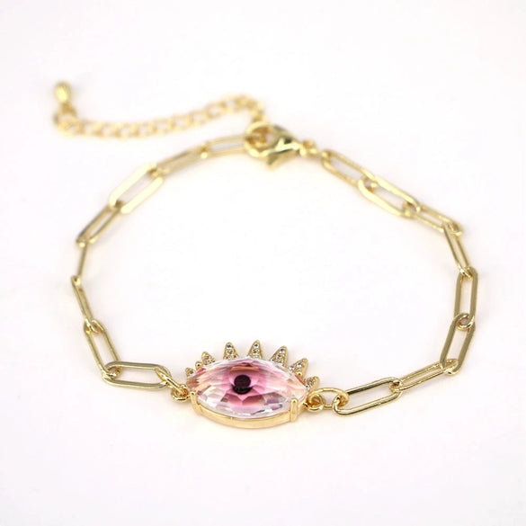 Women's Geometric Crystal Evil Eye Bracelet In Electroplated Copper With Exaggerated Personality Chain Design
