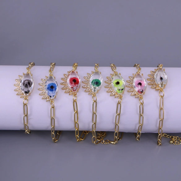 Women's Geometric Crystal Evil Eye Bracelet In Electroplated Copper With Exaggerated Personality Chain Design