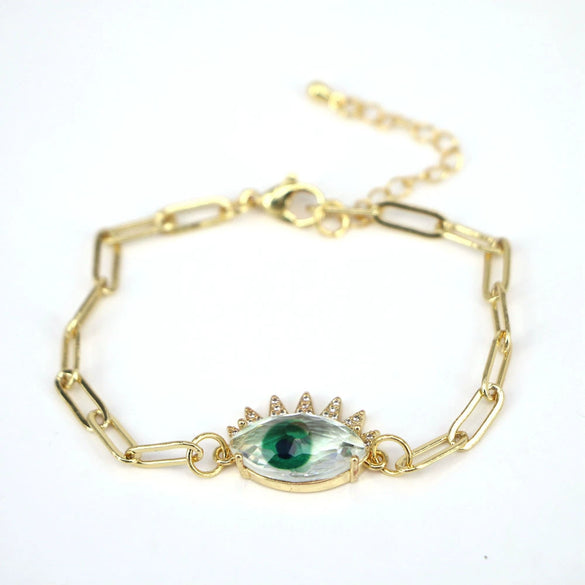 Women's Geometric Crystal Evil Eye Bracelet In Electroplated Copper With Exaggerated Personality Chain Design