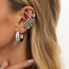 Women's Geometric Cshaped Alloy Clipon Earrings With Round Bead Detail Polished Plated Retro Fashion Jewelry Set