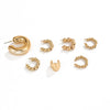 Women's Geometric Cshaped Alloy Clipon Earrings With Round Bead Detail Polished Plated Retro Fashion Jewelry Set