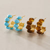 Women's Geometric Cshaped Blue Turquoise Resin Stud Earrings In Stainless Steel With Pvd Gold Plated Finish