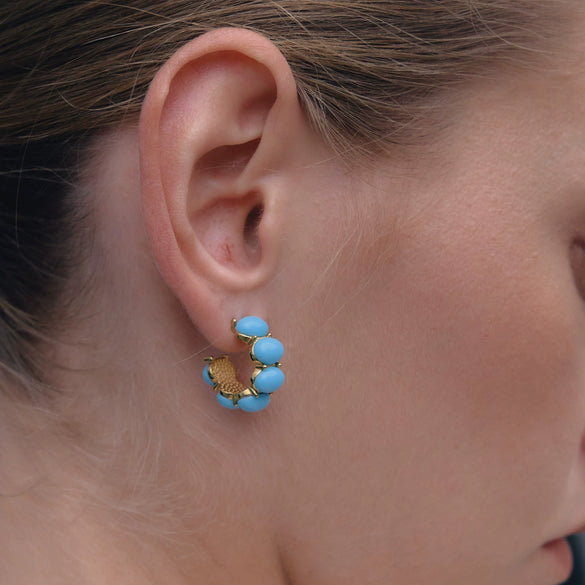 Women's Geometric Cshaped Blue Turquoise Resin Stud Earrings In Stainless Steel With Pvd Gold Plated Finish
