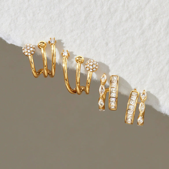 Women's Geometric Cshaped Multilayer Hollow Stud Earrings In Stainless Steel With Pvd Vacuum Gold Plating