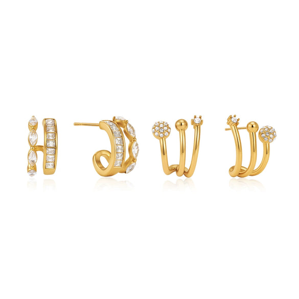 Women's Geometric Cshaped Multilayer Hollow Stud Earrings In Stainless Steel With Pvd Vacuum Gold Plating