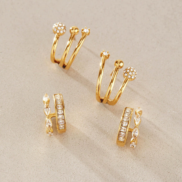 Women's Geometric Cshaped Multilayer Hollow Stud Earrings In Stainless Steel With Pvd Vacuum Gold Plating
