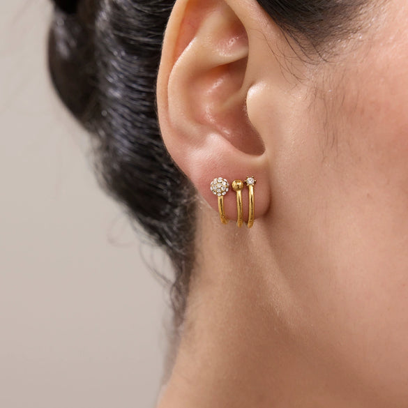 Women's Geometric Cshaped Multilayer Hollow Stud Earrings In Stainless Steel With Pvd Vacuum Gold Plating