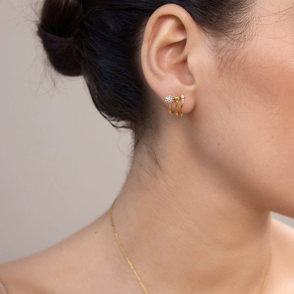 Women's Geometric Cshaped Multilayer Hollow Stud Earrings In Stainless Steel With Pvd Vacuum Gold Plating