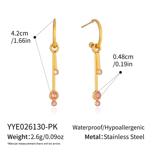 Women's Geometric Cshaped Tassel Earrings With Cubic Zirconia Stainless Steel Ear Posts And Pvd Gold Plating
