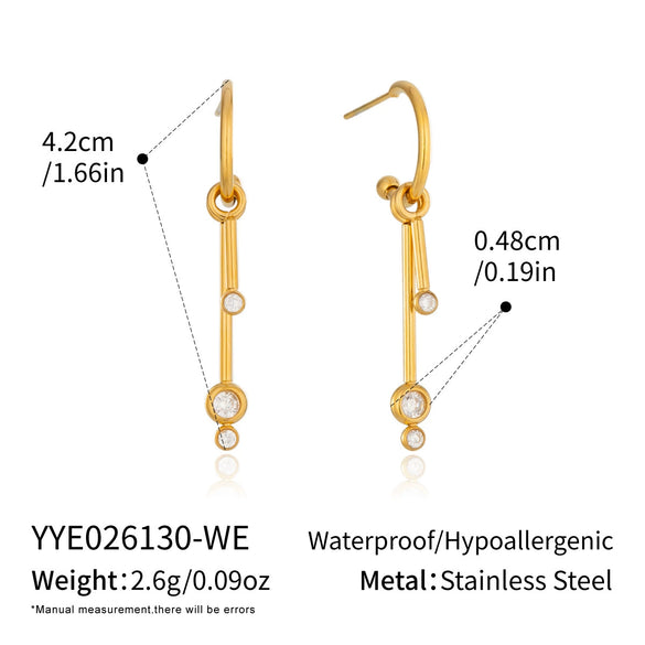 Women's Geometric Cshaped Tassel Earrings With Cubic Zirconia Stainless Steel Ear Posts And Pvd Gold Plating