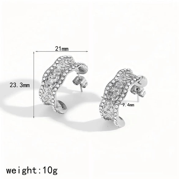 Women's Geometric Cshaped Zircon Stainless Steel Electroplated Earrings Jewelry