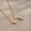 Women's Geometric Cubic Zirconia Necklace And Earring Set In Stainless Steel With 18K Gold Pvd Plating