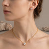 Women's Geometric Cubic Zirconia Necklace And Earring Set In Stainless Steel With 18K Gold Pvd Plating