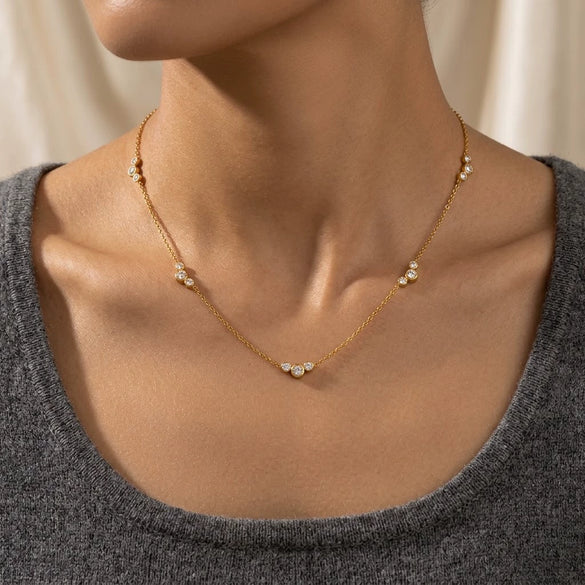 Women's Geometric Cubic Zirconia Pendant Necklace In Gold Plated Stainless Steel With Ochain And Lobster Clasp