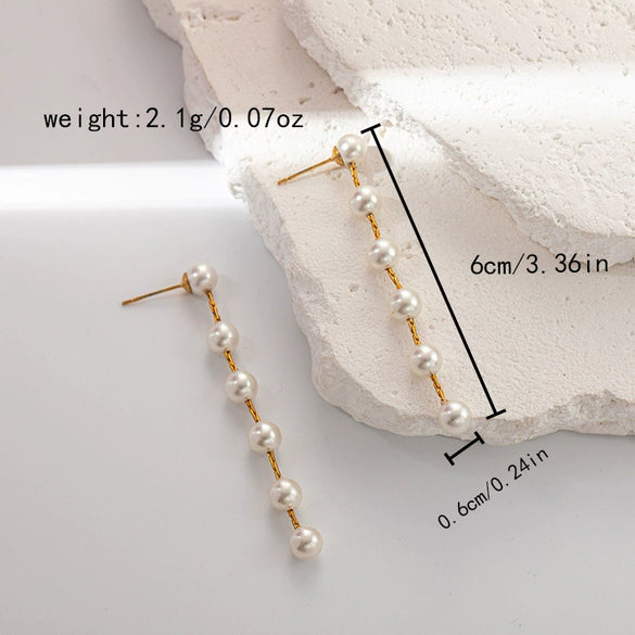 Women's Geometric Design Highgloss Pearl Stainless Steel Electroplated Earrings