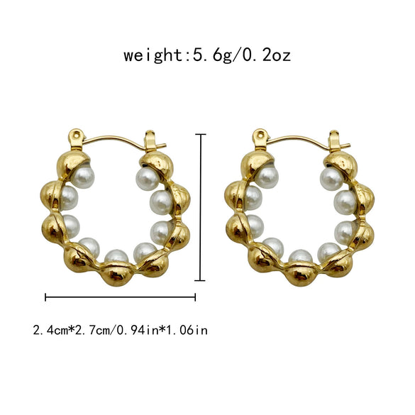 Women's Geometric Design Highgloss Pearl Stainless Steel Electroplated Earrings
