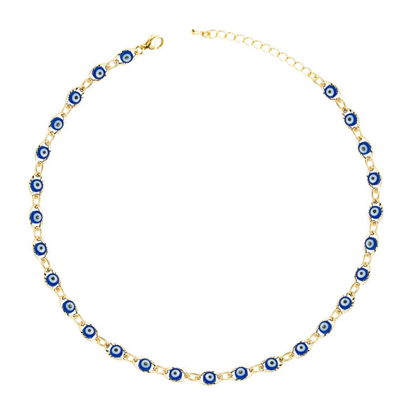 Women's Geometric Devil's Eye Necklace With Zircon Pendant Copper Snake Chain And Microsetting Detail