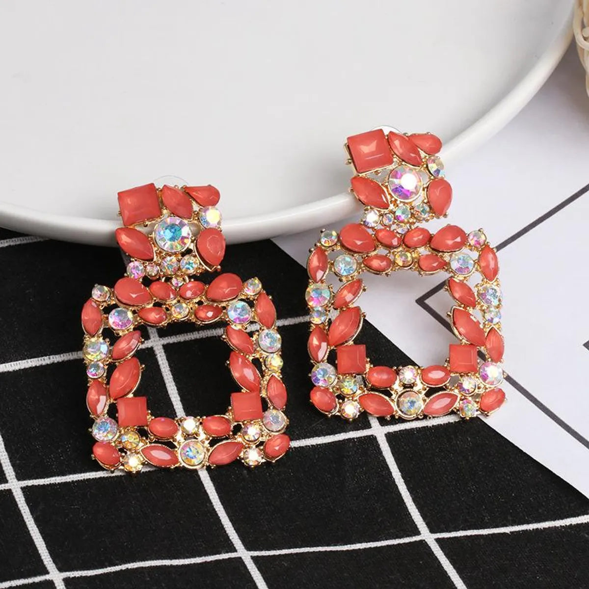 Womens Geometric Rhinestone Alloy Earrings Nhjj124315