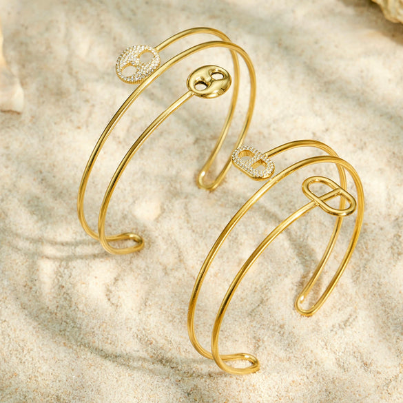 Women's Geometric Diamond Shape Zircon Arm Bracelet In Stainless Steel With Electroplated Gold Finish Minimalist Luxury Jewelry