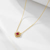 Women's Geometric Diamond 925 Silver Square Hollow Pendant Cross Chain Zircon Ruby Necklace