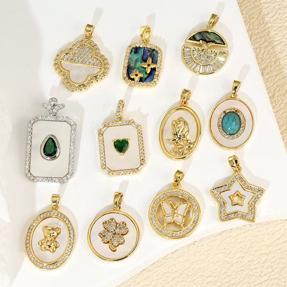 Women's Geometric Diamondencrusted White Shell Abalone Shell Necklace Pendant Jewelry Accessories Electroplated Simple Style