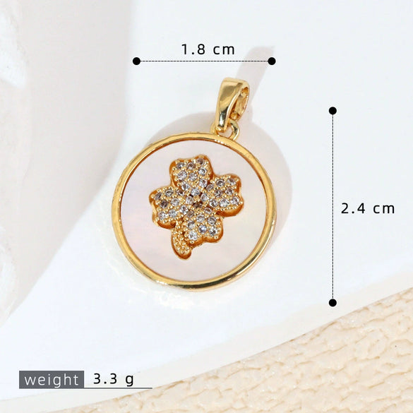 Women's Geometric Diamondencrusted White Shell Abalone Shell Necklace Pendant Jewelry Accessories Electroplated Simple Style