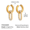 Women's Geometric Diamondstudded Stainless Steel Vacuum 18K Gold Plated Pendant Earrings