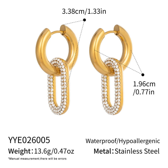 Women's Geometric Diamondstudded Stainless Steel Vacuum 18K Gold Plated Pendant Earrings